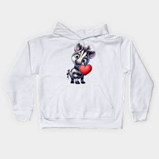 Valentine Zebra Holding A Heart Kids Hoodie